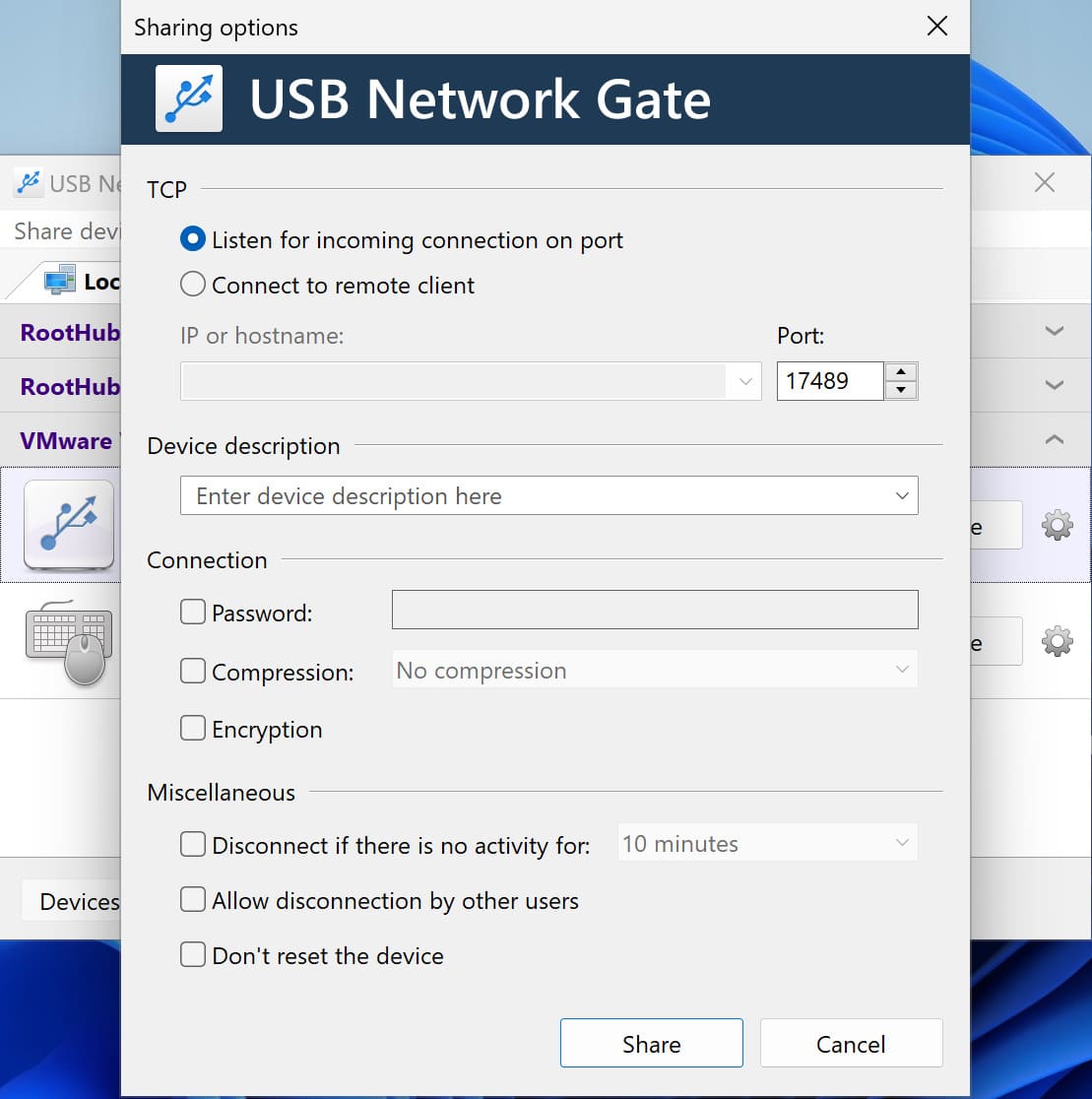  自定义 USB 共享设置（Windows 版）