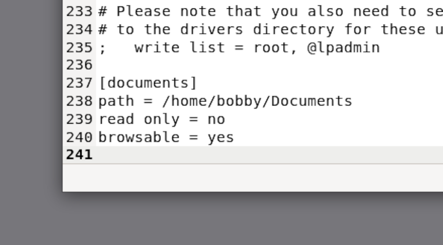 configure samba to create a share