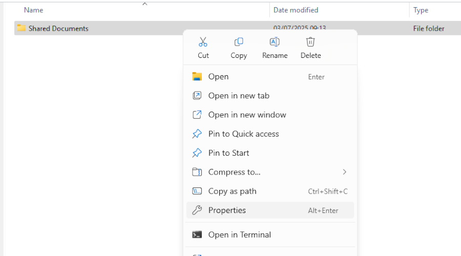Folder properties Folder properties