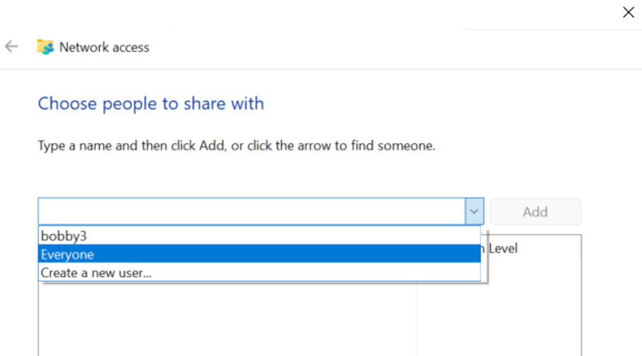  Per-user access - Everyone is selected