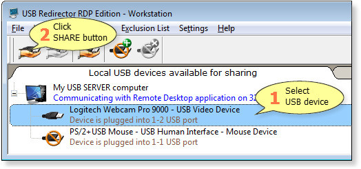 Software to share USB over RDP