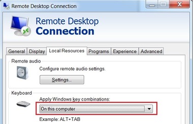 combinações de teclas do Windows da área de trabalho remota