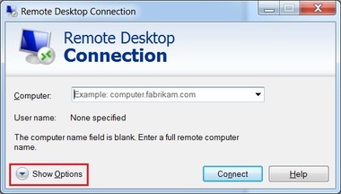 remote desktop show options