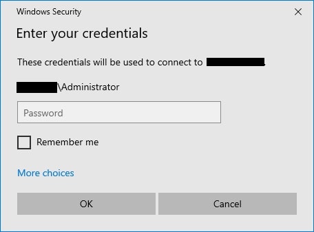 admin credentials windows instance