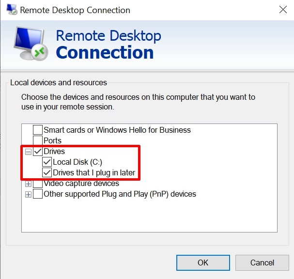 hard drive in remote desktop connection