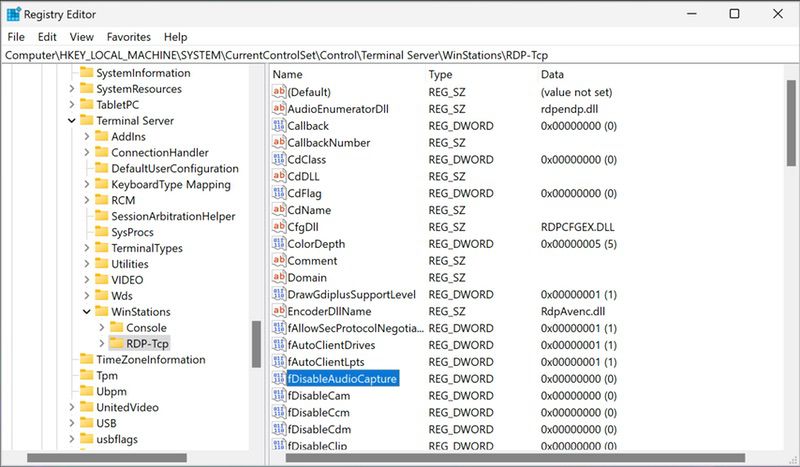 Open RDP-TCP options