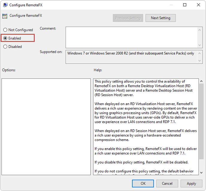 Configure RemoteFX