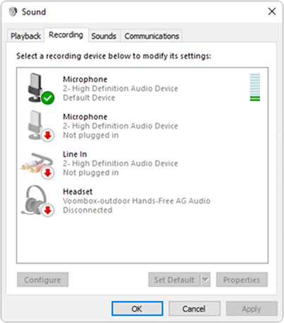 Sound Settings - Recording Devices