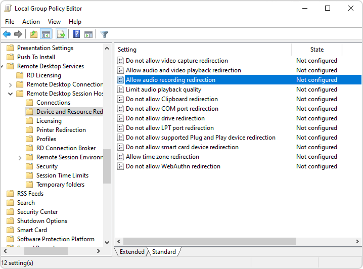 Allow Audio Recording Redirection