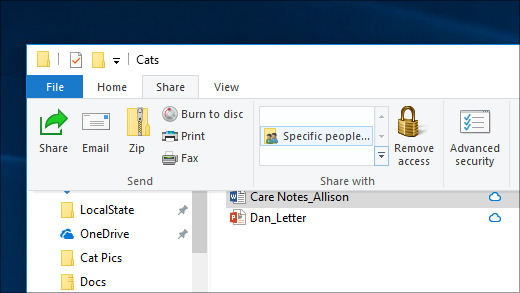 share files with specific people windows 10