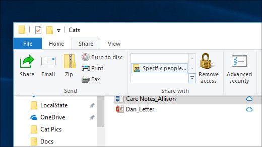 dateien mit bestimmten personen teilen windows 10
