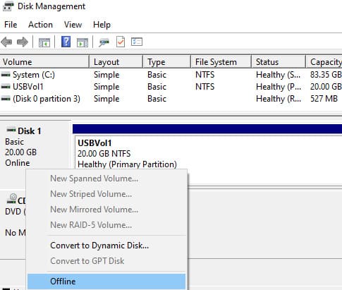  configurar el disco sin conexión en el host de Hyper-V