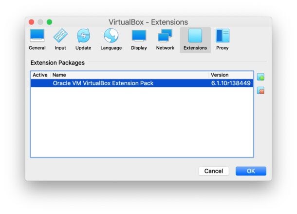 Confirm VirtualBox Extension Pack installation