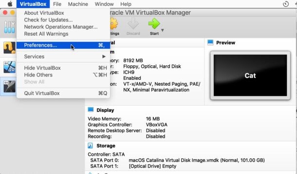 select preferences from the virtualBox option in the top ribbon