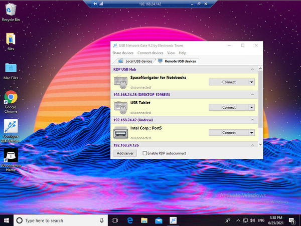  launch usb network gate on rdp server