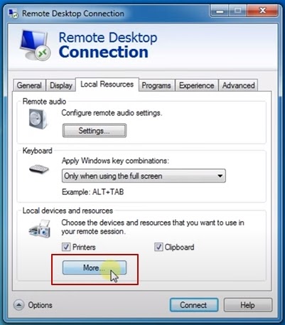 Local resources in RDP connection