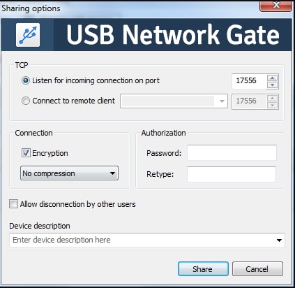 Configurações de USB Redirector Server