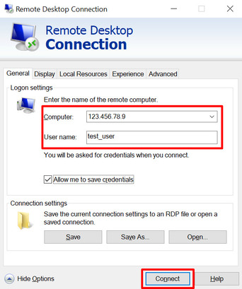  connect to the server from the thin client