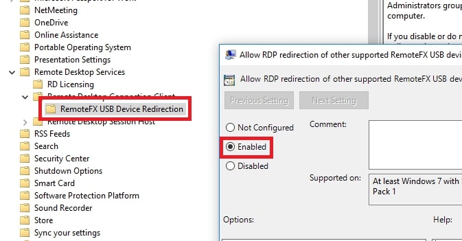 enable remotefx usb redirection