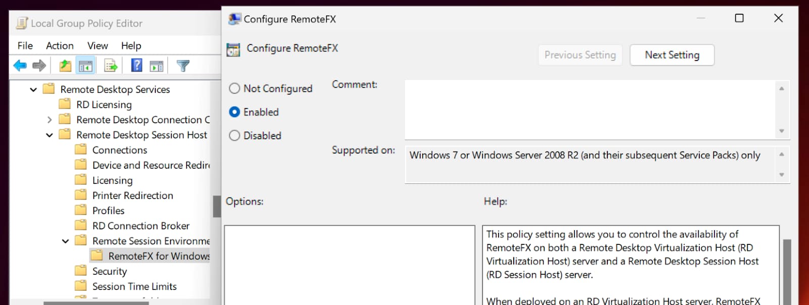  Configure RemoteFX Enable 