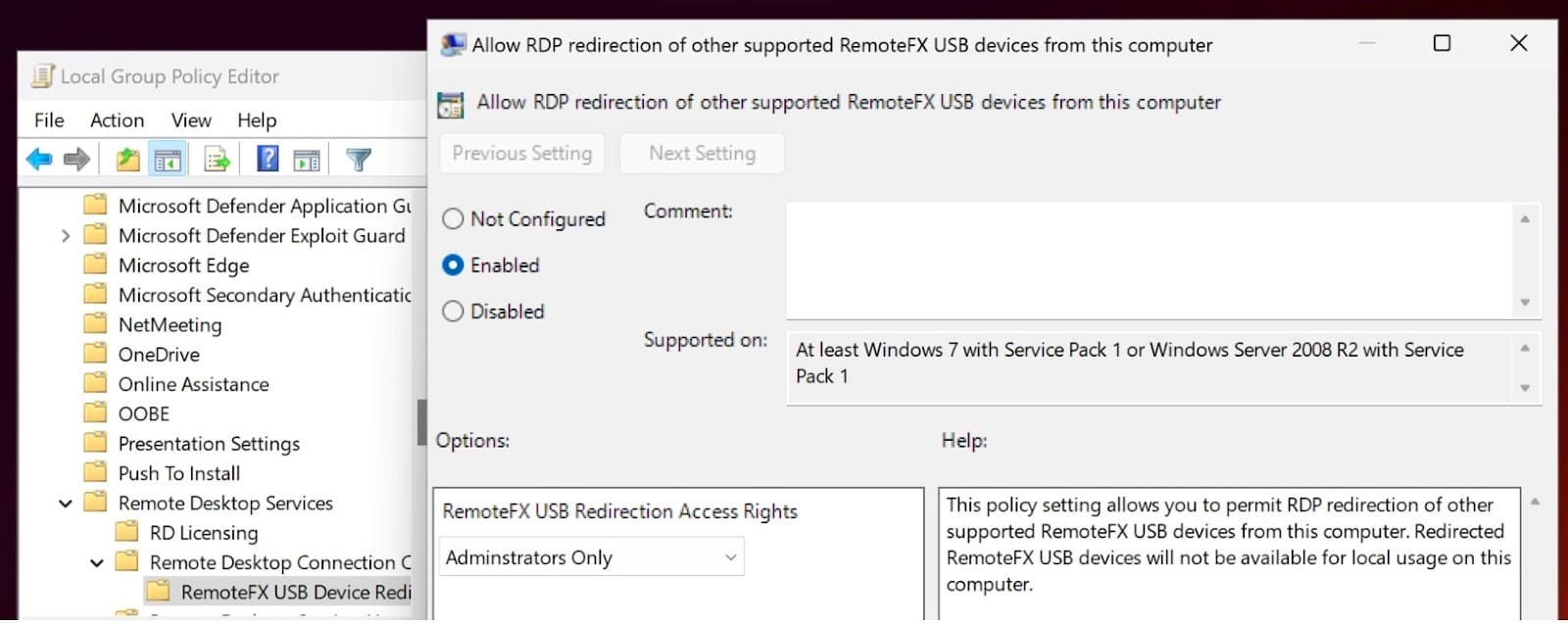  I sistemi USB RemoteFX sono abilitati