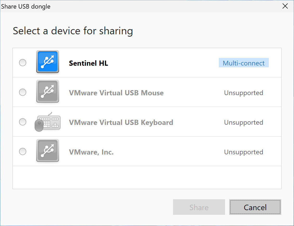  Select the dongle from the device
