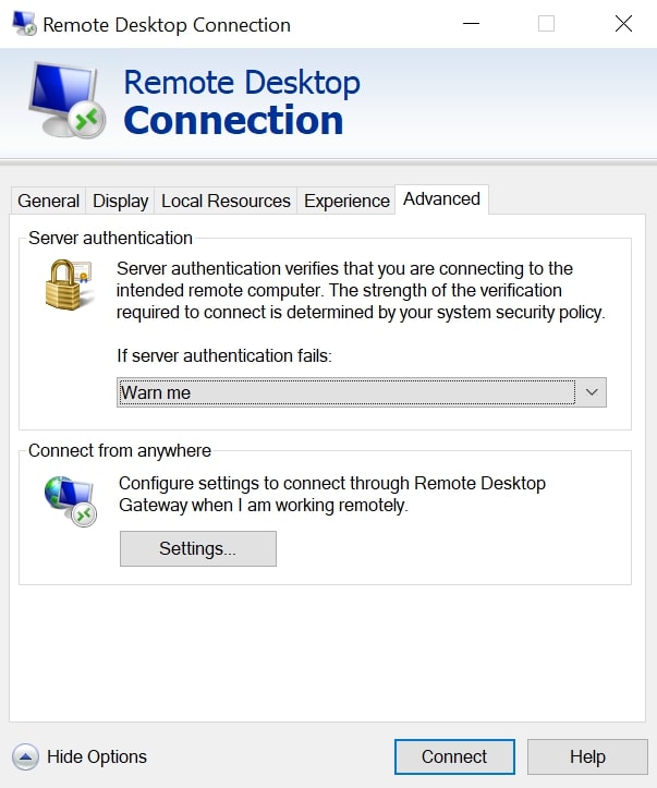 rdc advanced tab