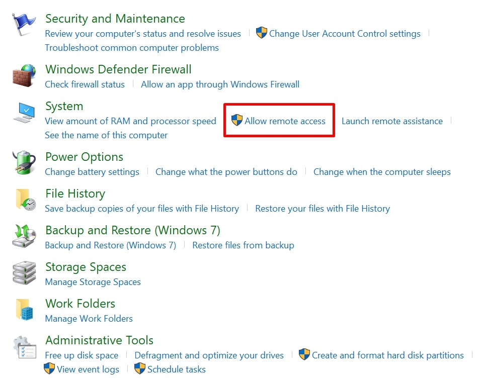  allow remote access control panel