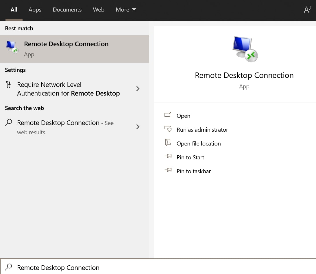 open remote desktop connection