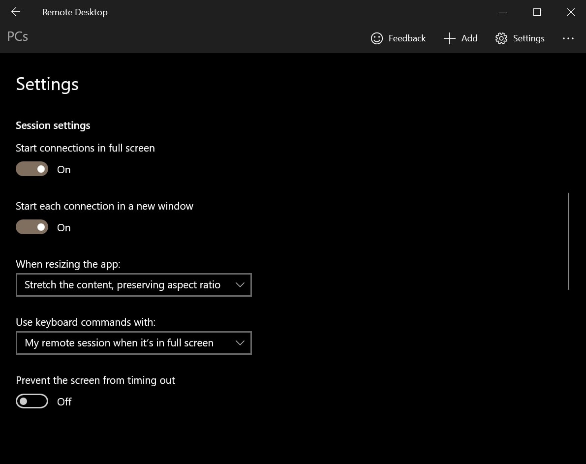 remote desktop change session settings