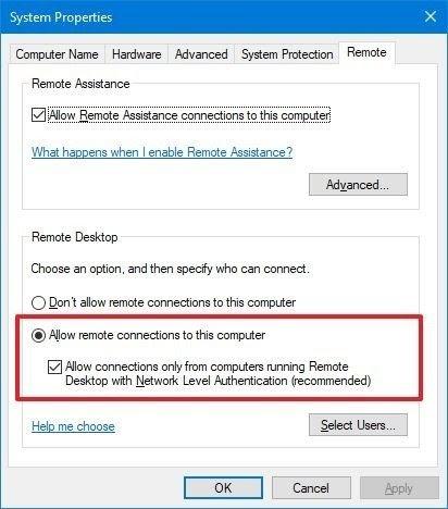  allow remote connections to this computer