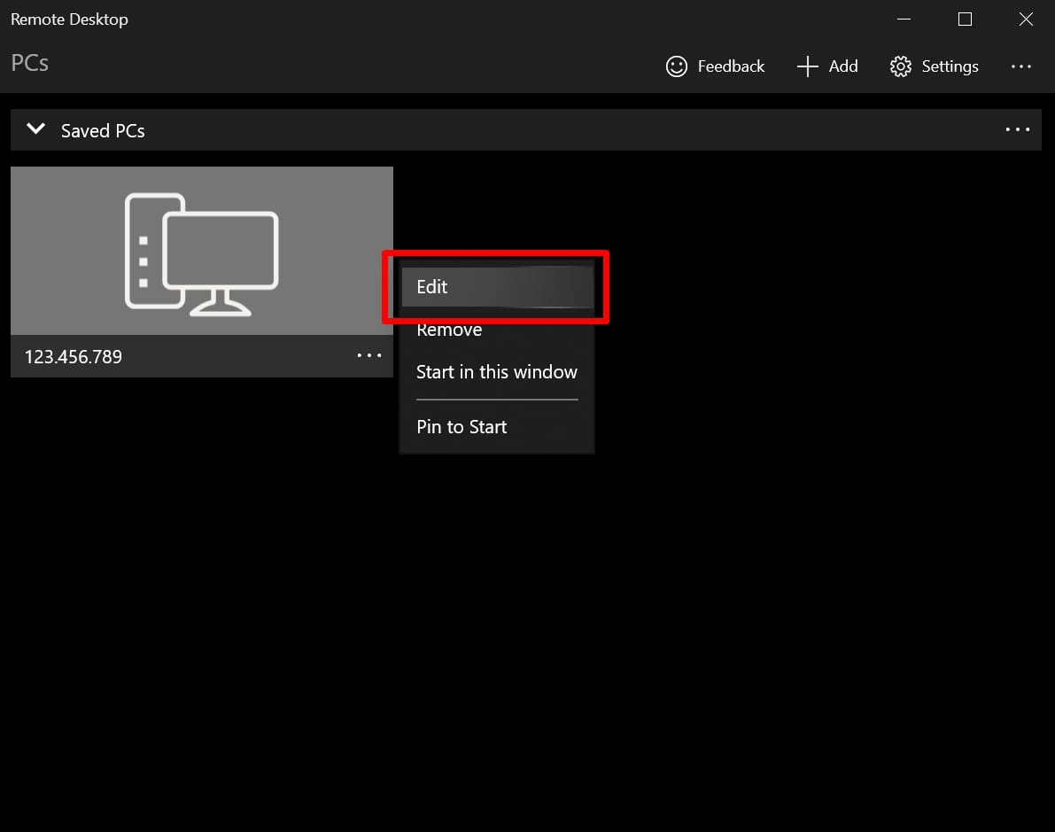 remote desktop edit connection