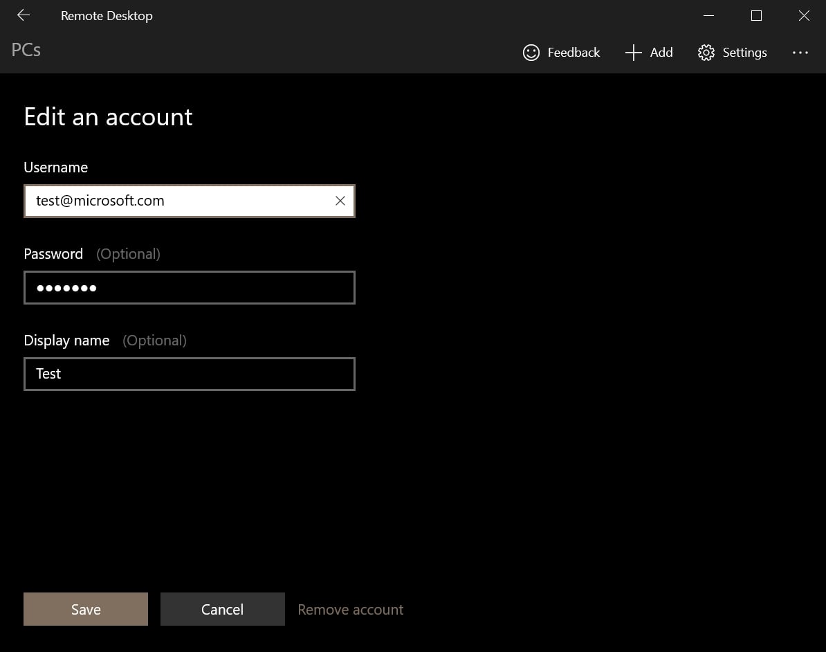 remote desktop edit account