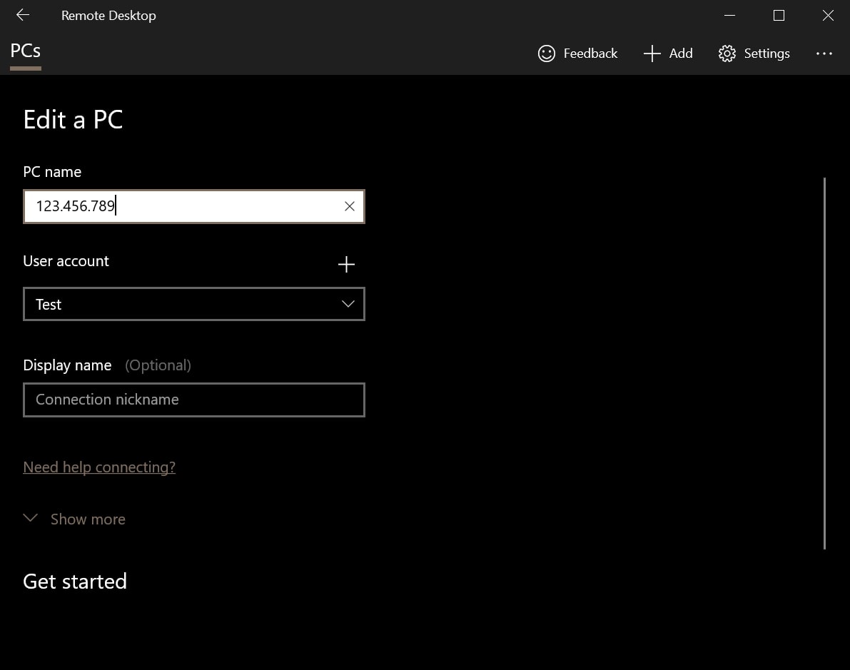 remote desktop edit pc settings