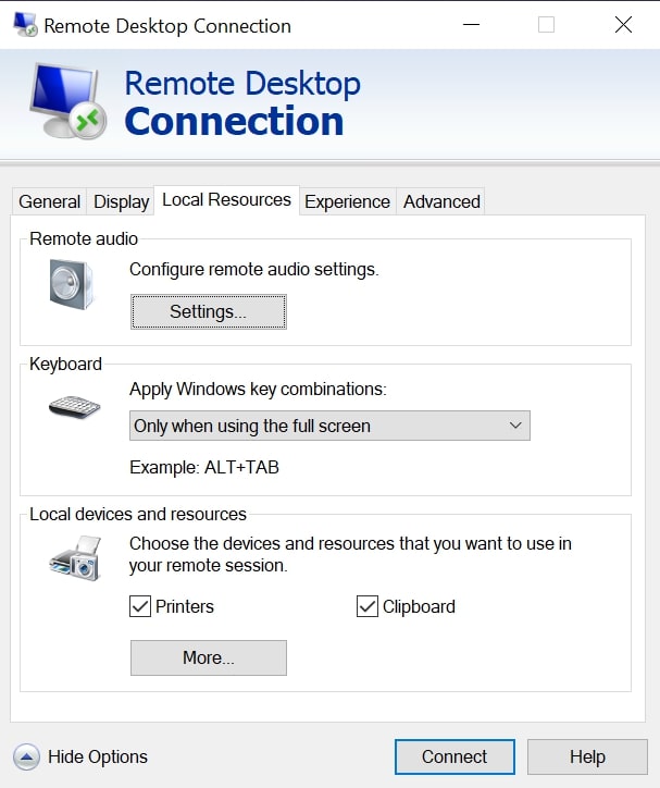 rdc local resources tab