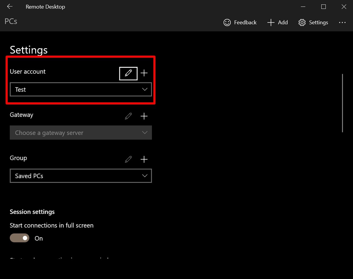 change remote desktop settings