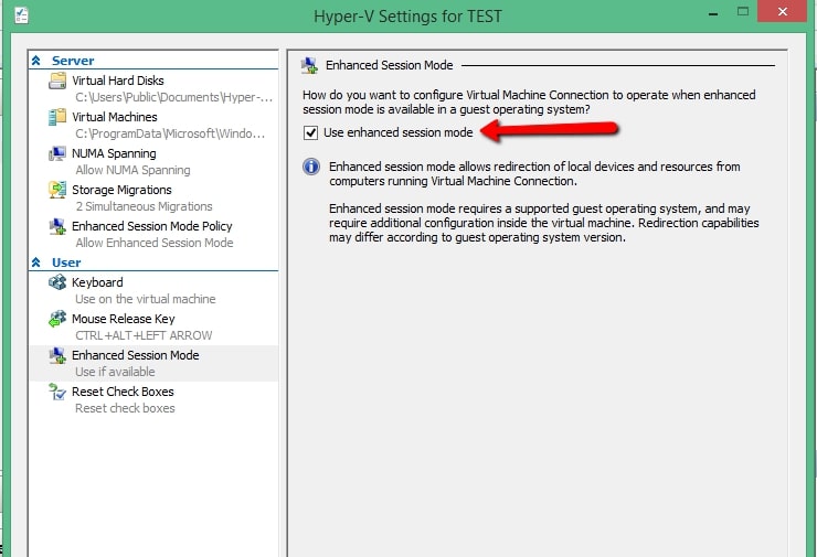 Enhanced Session in Hyper-V