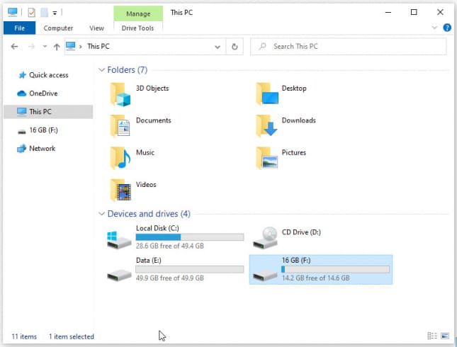Verify that the USB drive is an available and accessible storage device