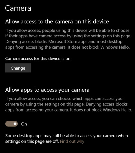 allow access to the camera windows