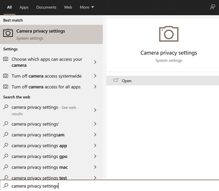 apri le impostazioni sulla privacy della fotocamera
