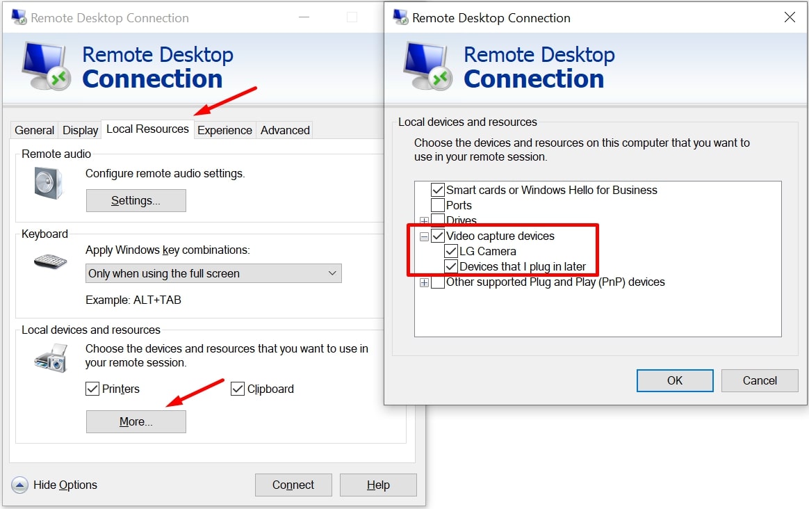 webcam not working over rdp