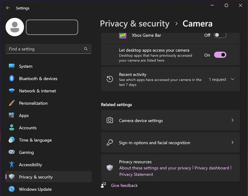 allow desktop apps to access camera