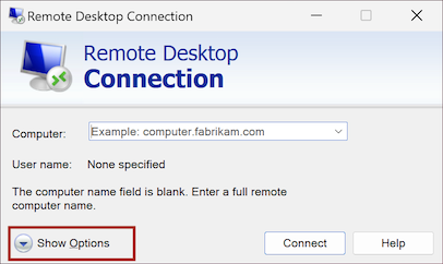 remote desktop connection show options