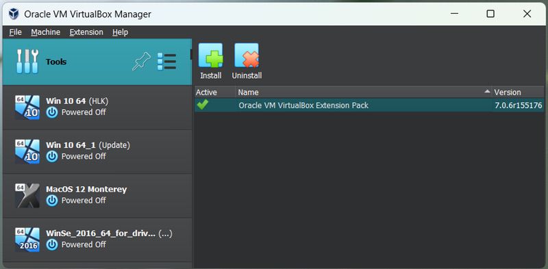 VirtualBox manager