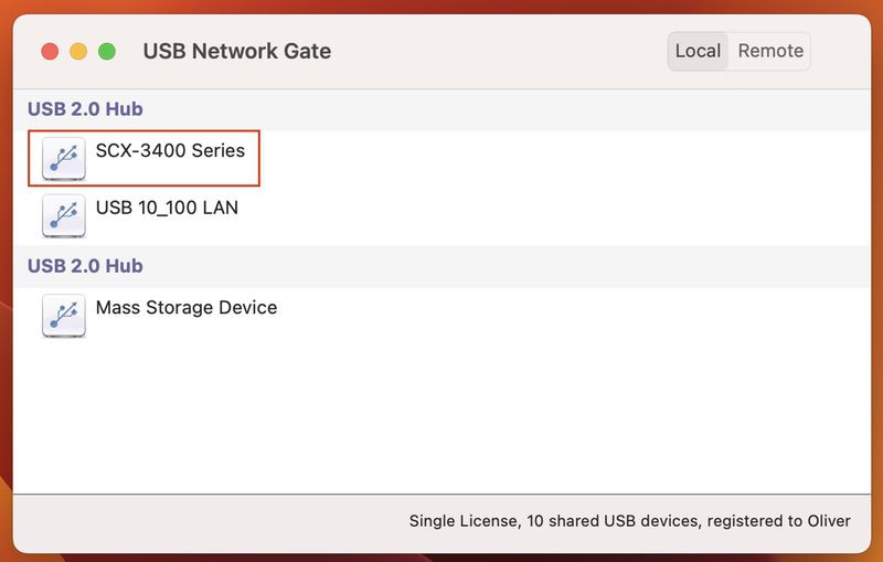 connexion d'une imprimante locale via USB Network Gate