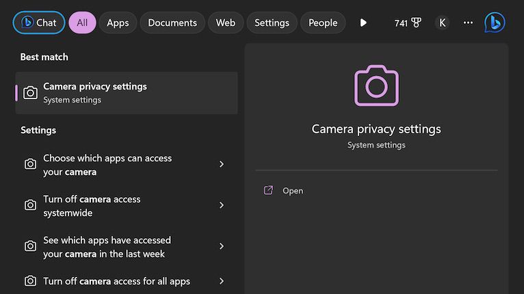 search camera privacy setting