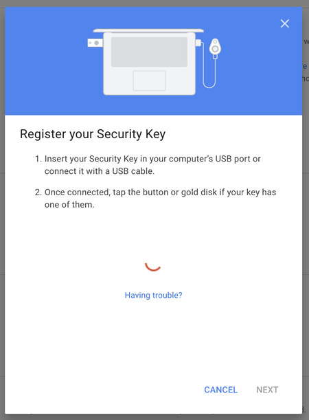  register Yubikey for google account