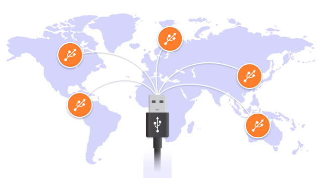 A USB plug connecting to every continent on Earth.