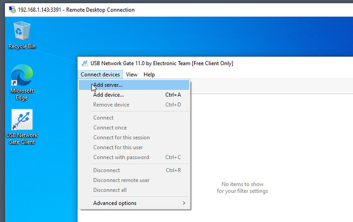  Añadir servidor en USB Network Gate – necesario si no se detecta automáticamente