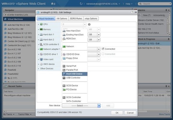 El menú Nuevo dispositivo se encuentra en la parte inferior de la ventana Editar configuración